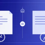 رسم توضيحي يقارن بين التقرير الفني الفوري وغير الفوري باستخدام مستندين وساعتين